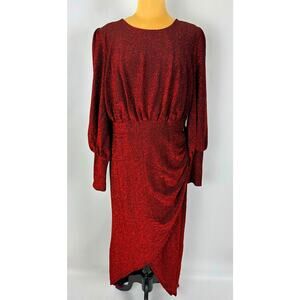 Eloquii Size 14 Sparkle Maxi Dress Wrap Skirt Red Burgundy NWT Modest Christmas